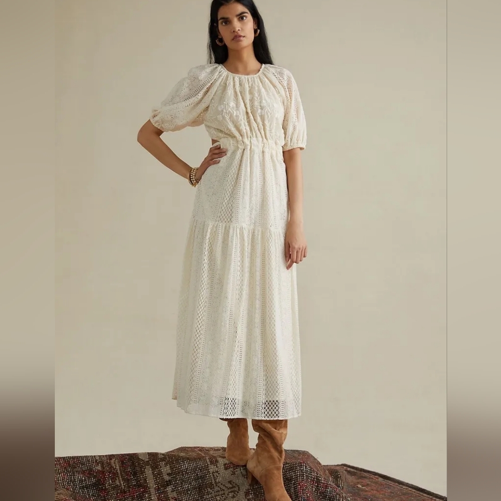 Anthropologie Verb Pallavi Singhee Agneza eyelet lace open tie-back midi dress
